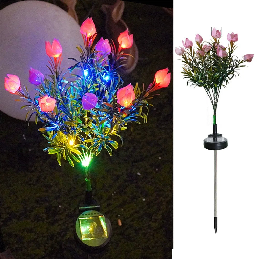 Gardenia Flower Solar Artificial Flower Light Realistic Multi-Color Changing Outdoor Solar Garden Light Solar Powered