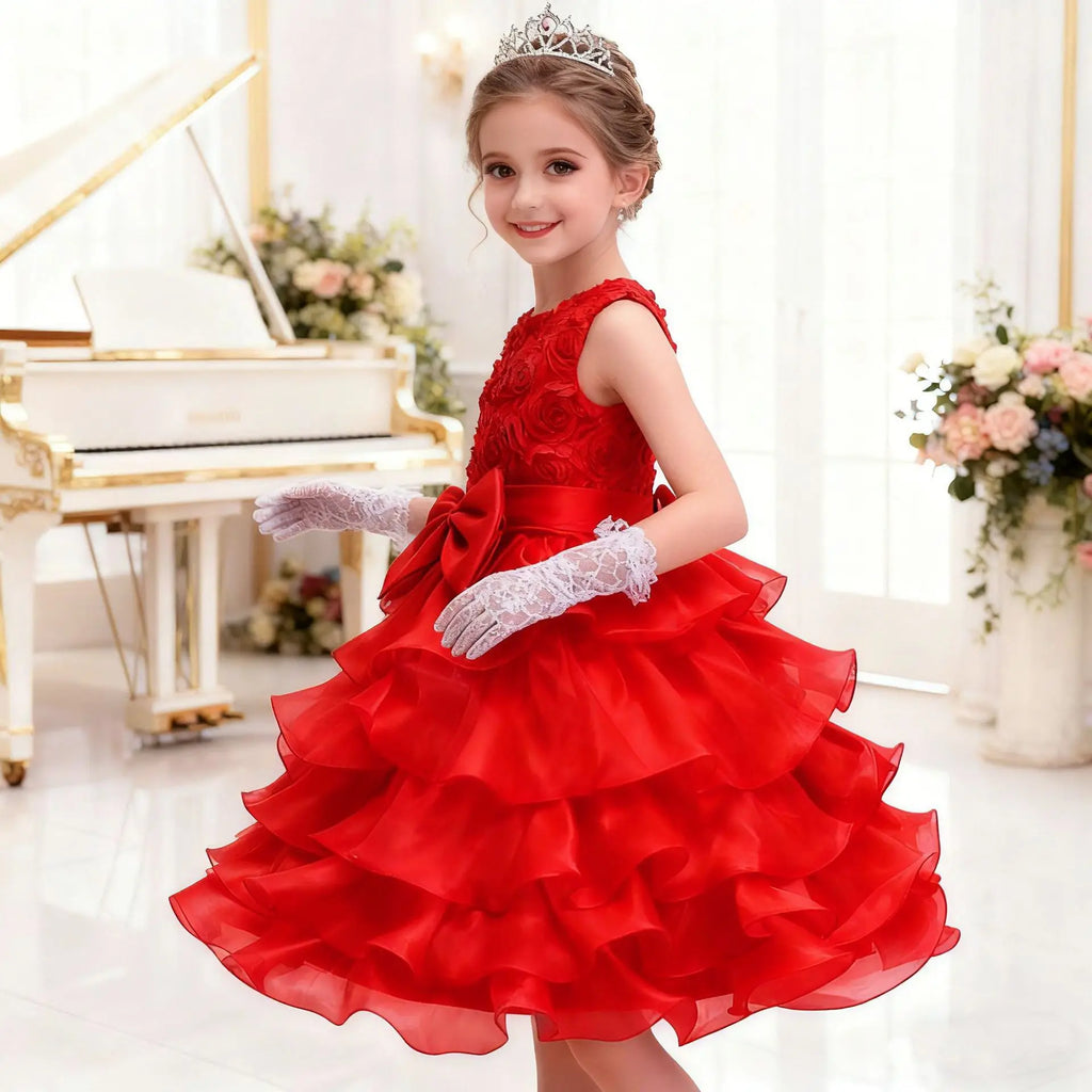 Elegant Dress For Girls Sleeveless Flower Ruffles Gown For Kids Wedding Prom Bridesmaid Birthday Party First Communion Dress