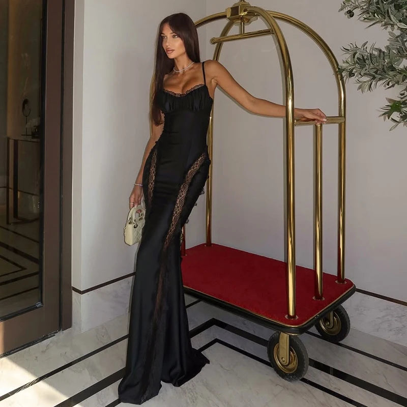 Black Lace Dress Women Sexy Sleeveless Bodycon Long Dress Elegant Ladies Hollow Out Sexy Party Dresses 2026 Vestidos