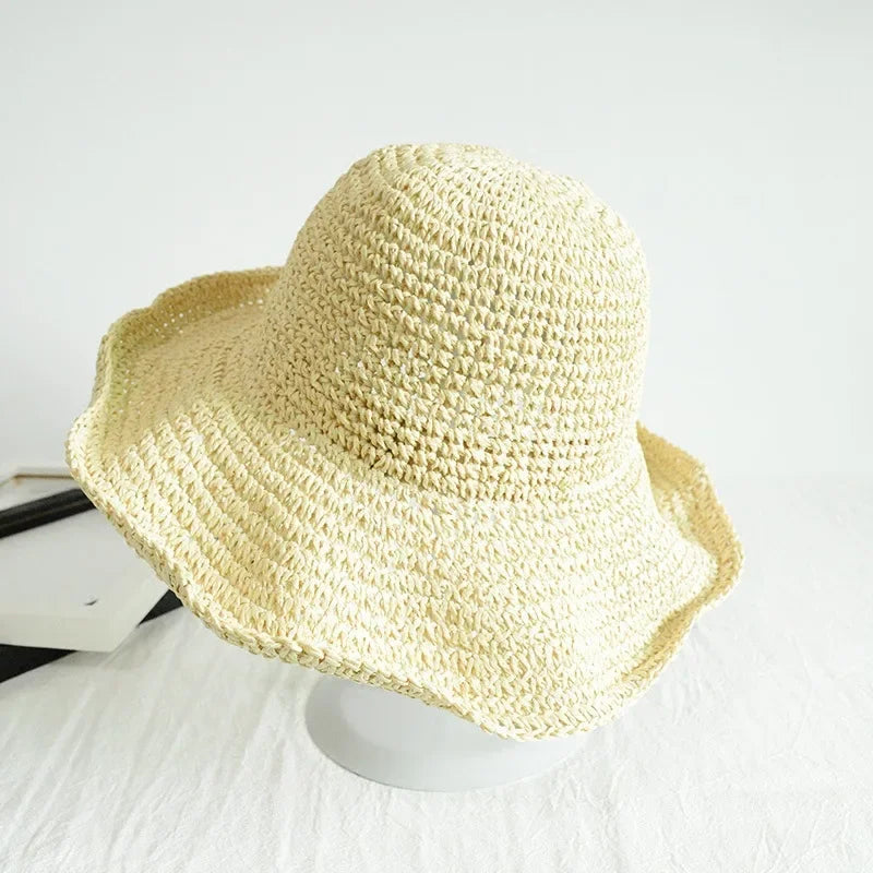 Sun Hat Wide Brim Floppy Summer Hats for Women Beach Panama Straw Dome Weave Bucket Hat Femme Shade Hat Women Hats