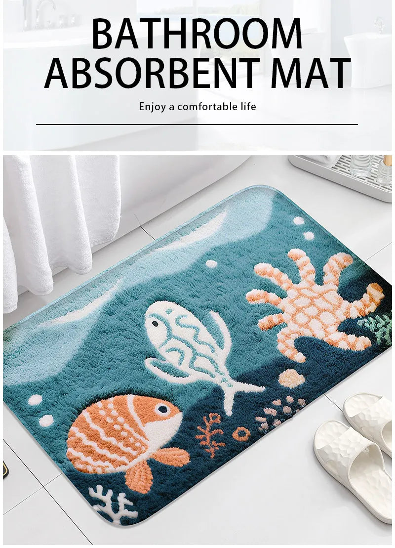 Blue sailboat shower room, small carpet, toilet, absorbent floor mat, home decoration mat, bathroom door mat, machine washable