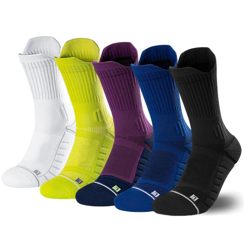 5 pairs of professional sports socks with high elasticity and cushioned towel bottom，Strengthen stability