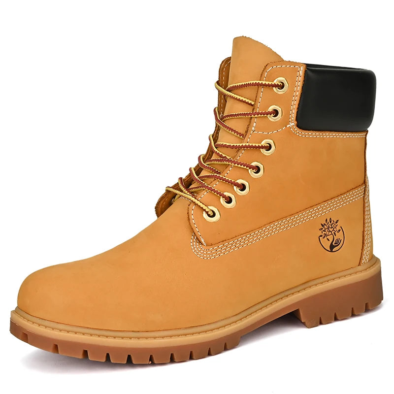 Boots Men High Top Boots Men's Leather Shoes Winter Fashion Plush Warm Shoes Outdoor Sneakers Lace Up Non-Slip Ankle Boots Male