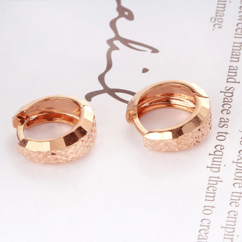 585 Purple Gold Plated 14K Rose Gold Shiny Textured earrings for women New in Simple earings Classic style Jewelry