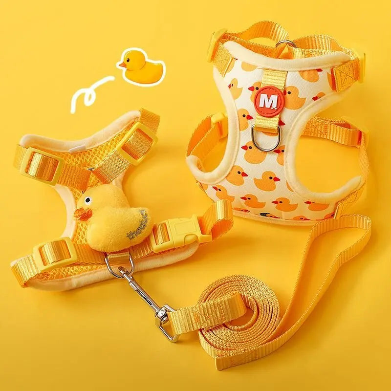 Cartoon Duck Dog Harness and Leash Set Pet Teddy Bichon Cat Small Puppy Dog Walk Dog Leash for French Bulldog Walking Accessorie