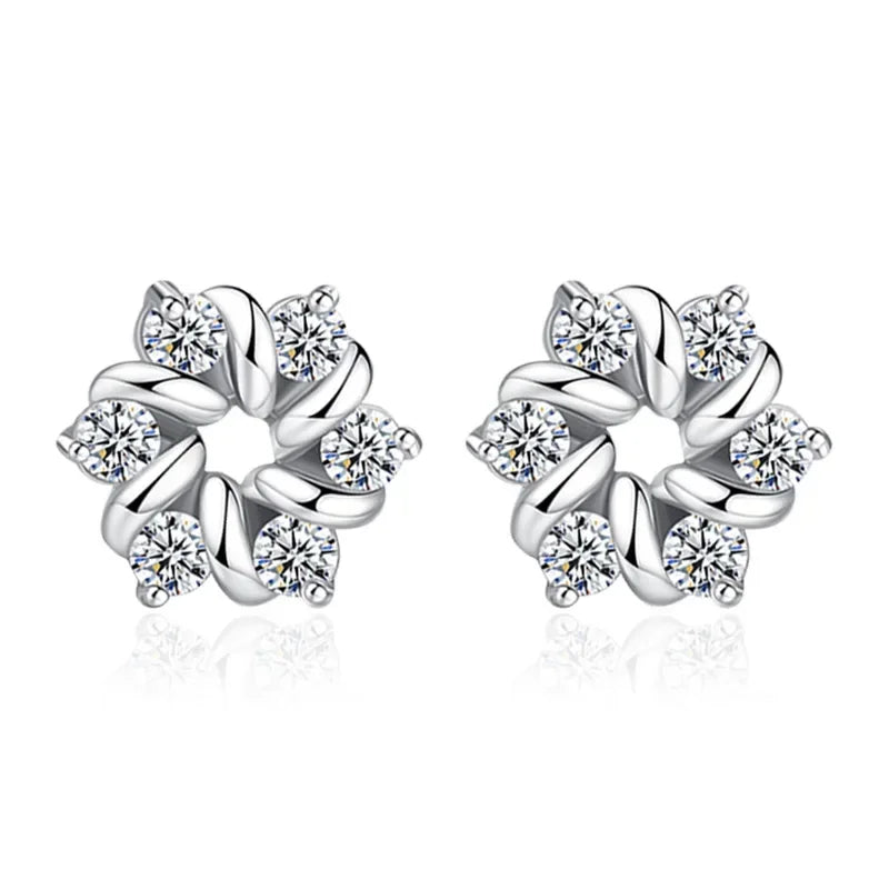 925 Sterling Silver Earrings For Women Zirconia Flower Stud Earring Oorbellen Brincos De Prata Pendientes Wedding Party Gift