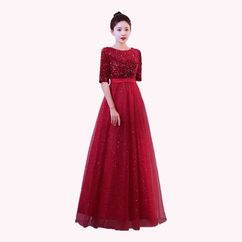 DMZ-75#Evening Bridesmaid Dresses Long Chorus Costume Host Adult Christmas Dress Sequin Wholesale Royal Blue Red  Wine Red Gary