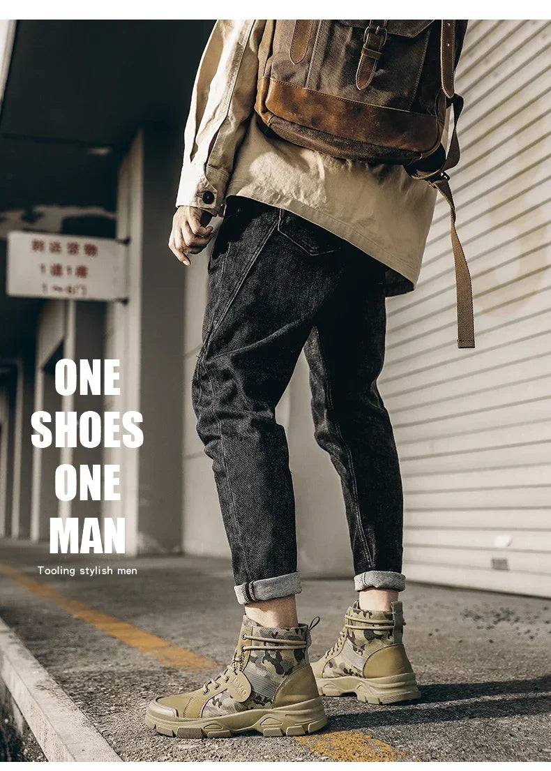 Boots For Men Autumn High Top Camouflage Desert Casual Flats Mens Boot Breathable Non Slip Work Shoes Zapatillas Hombre