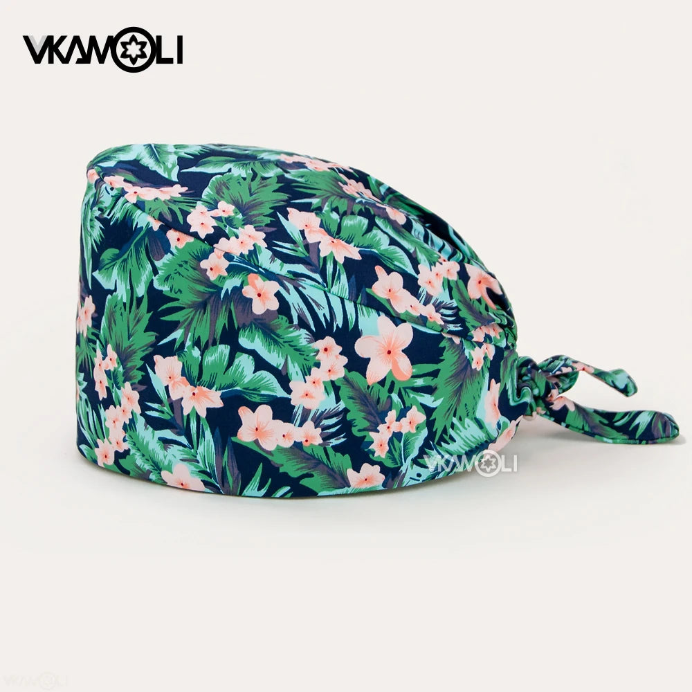 Flower printing hats scrubs women hats Health service Workers adjustable caps beauty salon Work Frosted cap lab pet store hats