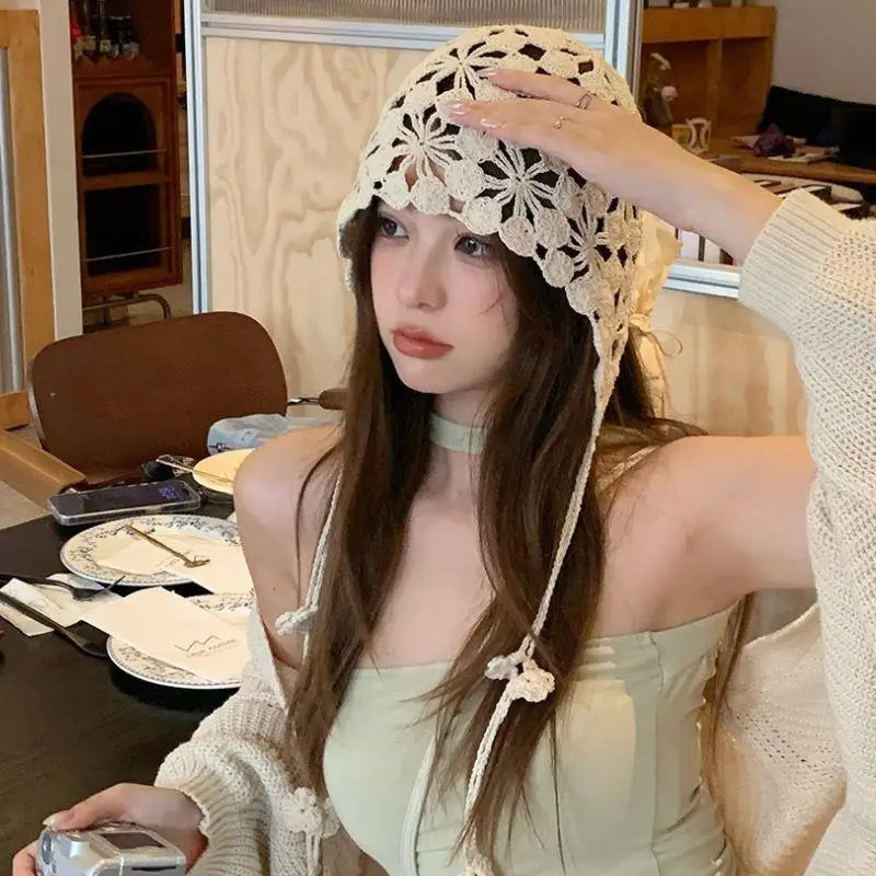 Knitted Hats Handmade Hollowed Knit Cap Literary Fisherman's Hat Crocheted Hat Ethnic Baotou Cap Cotton Pullover Hat Breathable