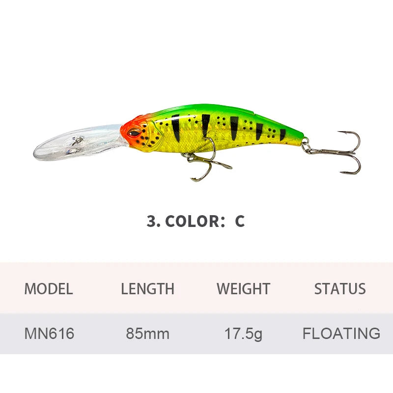 8.5cm 17.5g Fishing Lures Floating Minnow Wobbler Long Casting Deep Diving Artificial Hard Bait Swing Jerkbait Bass Trout MN616