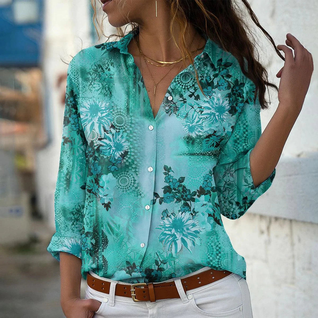 New Long Sleeve Shirts Women Fashion Casual  Women Shirts Printed Tops Women