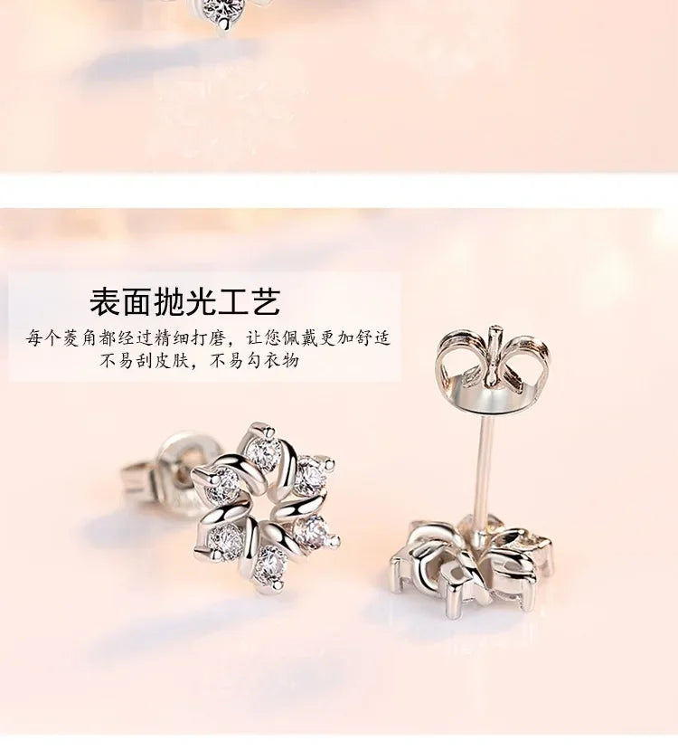 925 Sterling Silver Earrings For Women Zirconia Flower Stud Earring Oorbellen Brincos De Prata Pendientes Wedding Party Gift