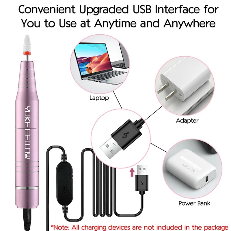 30000RPM USB Nail Drill Machine For Acrylic Nail Gel Polish Milling Smoothing Calluses Manicure Machine Nail Art Salon Equipment