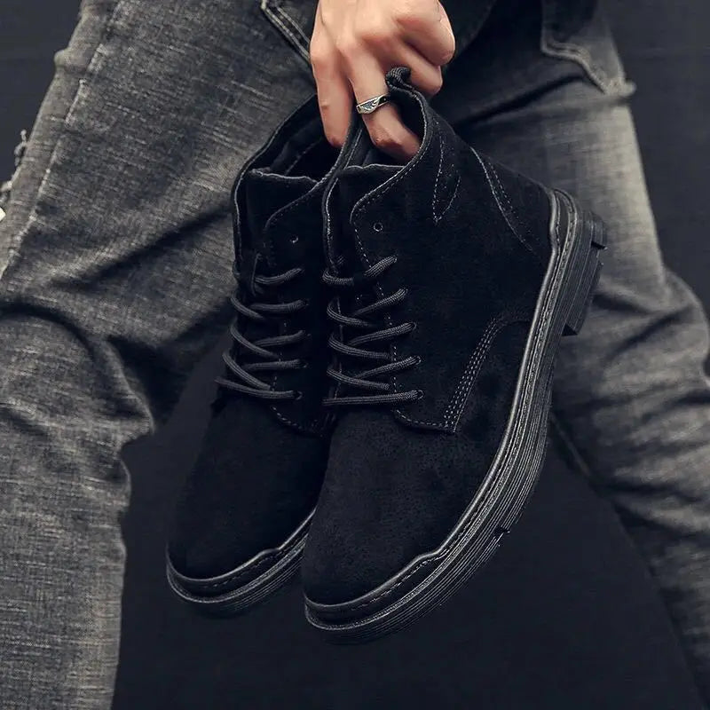 Men's Boots Outdoor Ankle Boots Autumn Winter Platform Casual Shoes British Style Retro High Top Shoes Lace-up Work Male Boots