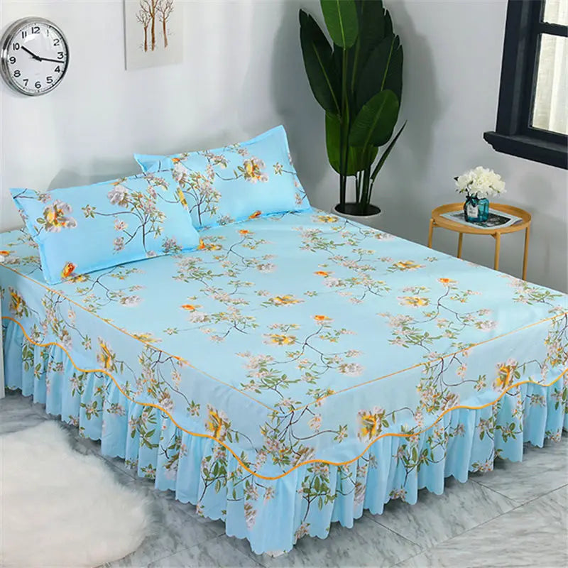 Bedding Set Home Textile Cotton Bedspread Elastic Fitted Mattress Cover Couple Quilt Single Bed Sheet with 2pcs Pillow Covers