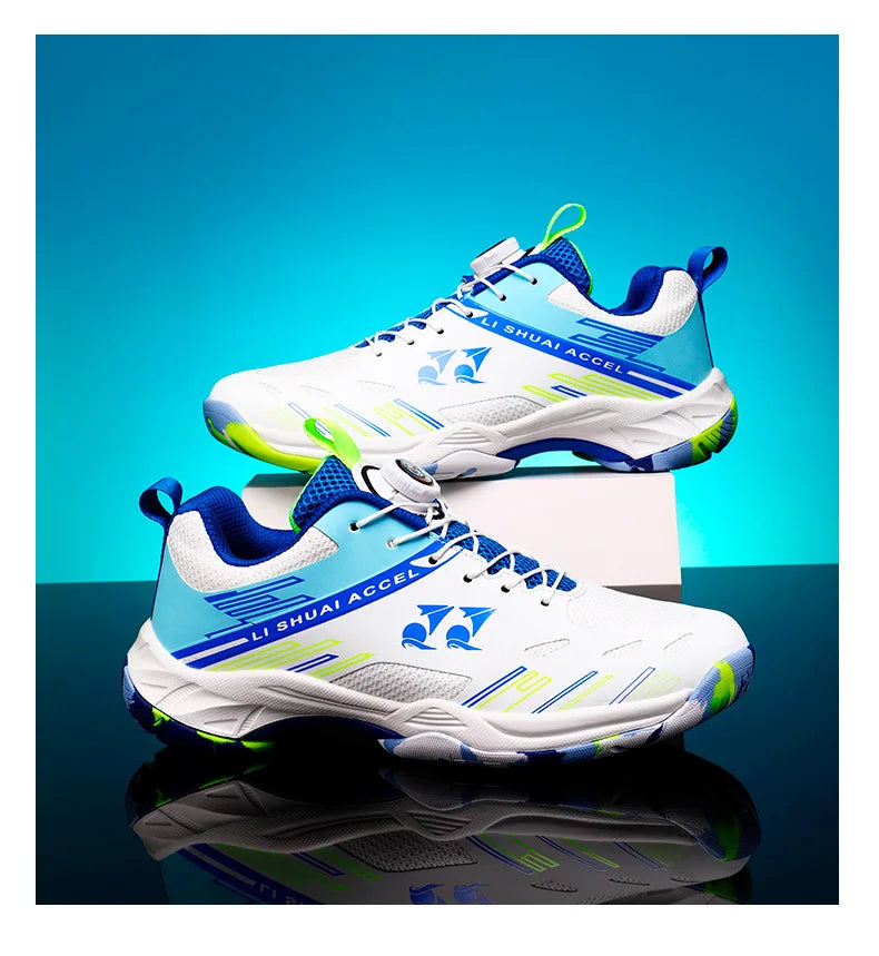 Men's and women's tennis shoes, badminton shoes, table tennis shoes, double row rotating buckle, low top leather sports shoes, v