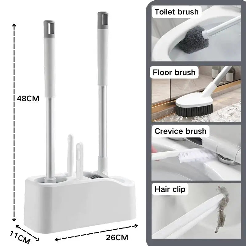 Bathroom Cleaning Made Easy with 4-In-1 Multifunctional Toilet Brush, Full 360° No Dead Corner Cleaning Set.
