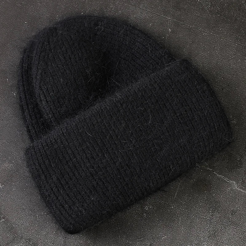 2024 Angora Winter Hat For Womens Rabbit Fur Fluffy Knitted Beanies Hat  Bonnet Female Soft  Warm SKI Skullies  Beanies
