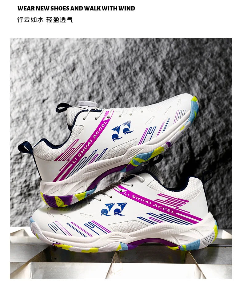 Men's and women's tennis shoes, badminton shoes, table tennis shoes, double row rotating buckle, low top leather sports shoes, v