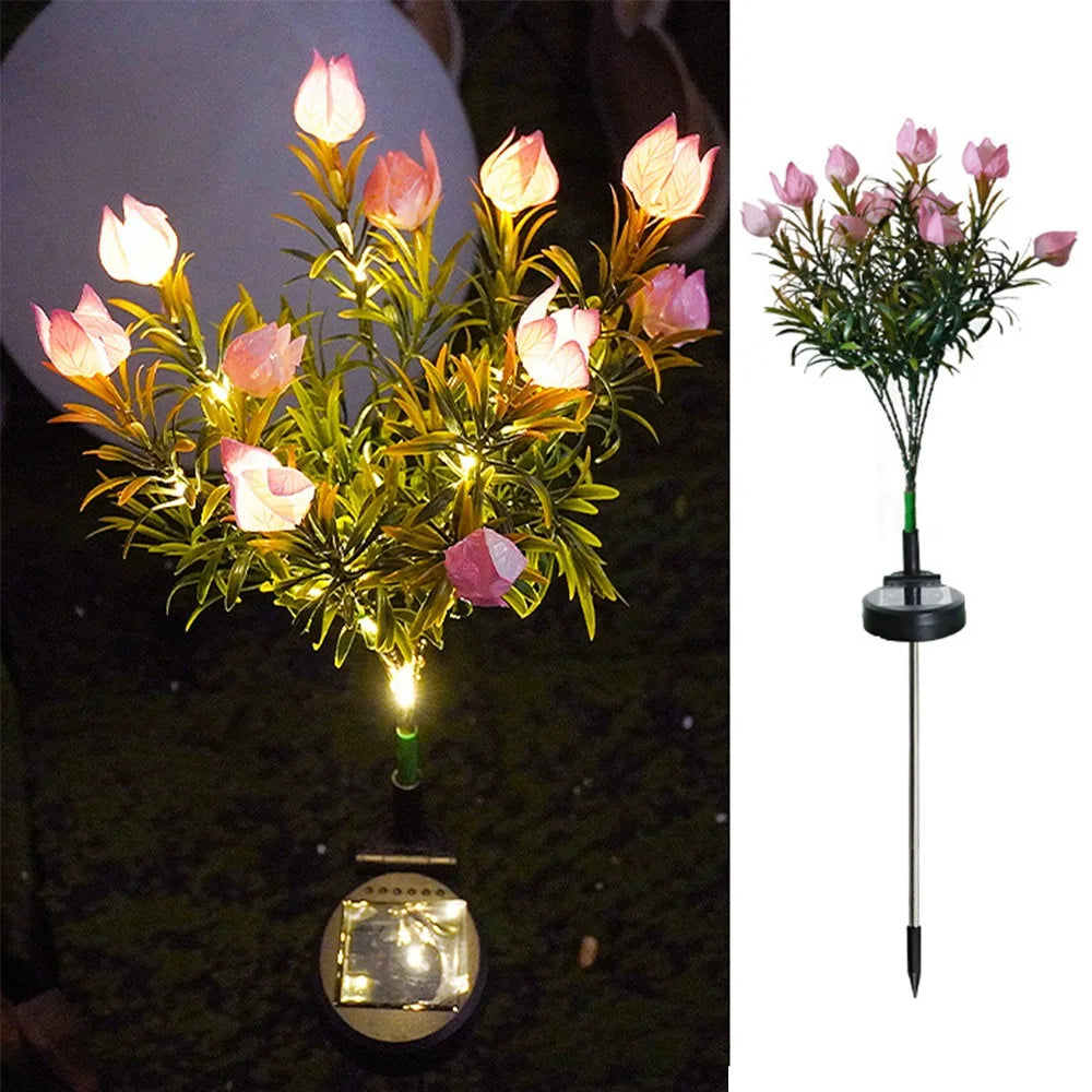 Gardenia Flower Solar Artificial Flower Light Realistic Multi-Color Changing Waterproof Landscape Lamp Ground Mounted