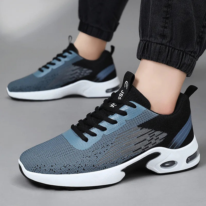 Men's shoes, men's casual shoes, breathable mesh, air-cushioned, soft-soled, color-blocked fashionable sports shoes