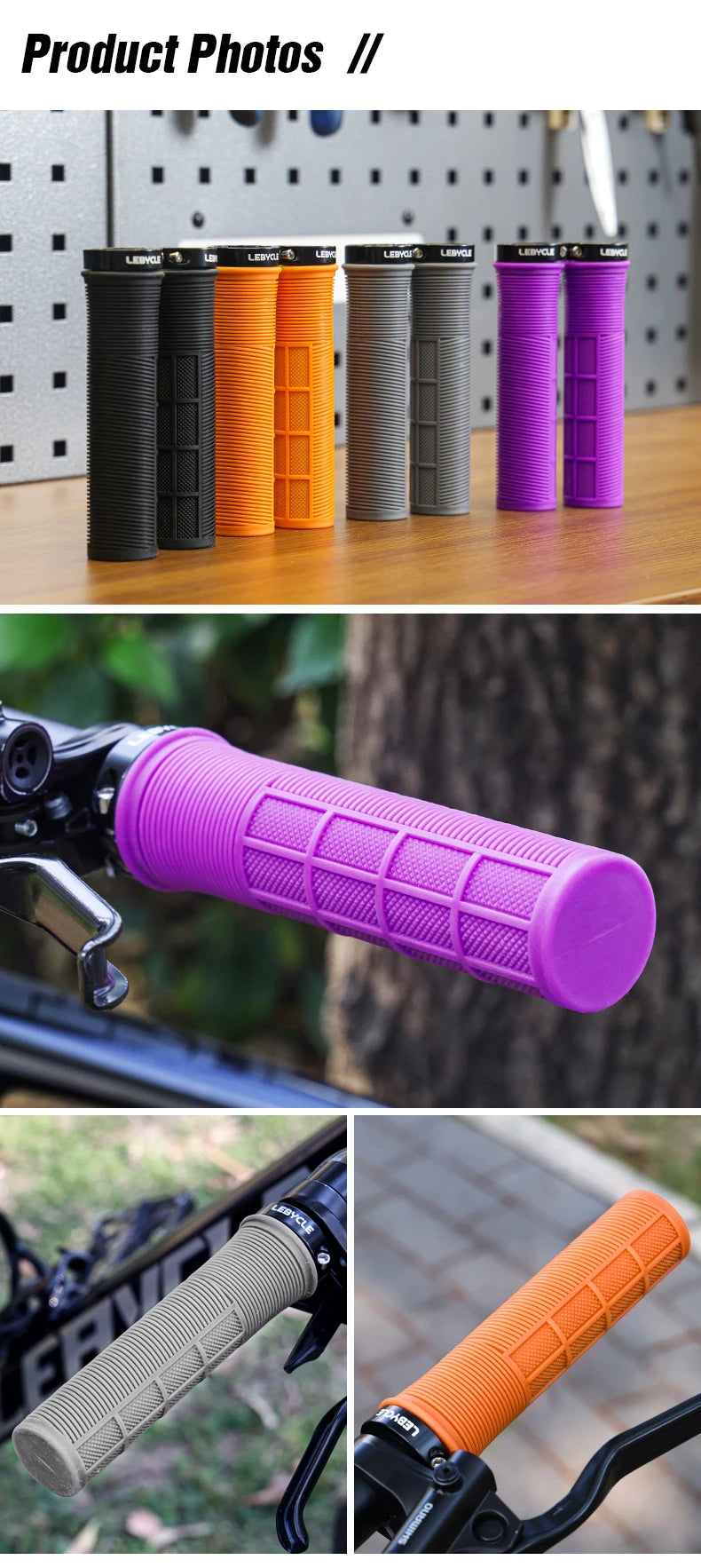 LEBYCLE TPR Bicycle Grips Integrated Bike Handlebar Grips Aluminum Alloy Lock On Bike Handles Non-slip Cuffs Mountain Bike Part