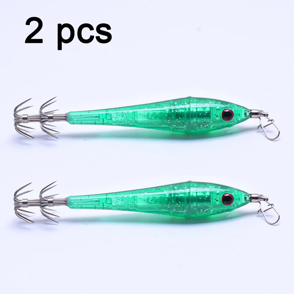 2 pcs LED underwater lure light, simulated bait with hook, electronic wooden shrimp, powerful double-layer squid hook