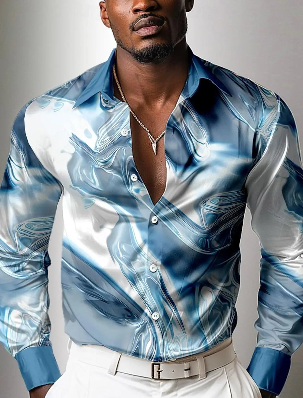 Men's long sleeve shirt casual fashion 3d printed polyester black and white printed shirt shirt men's lapel shirt long sleeve