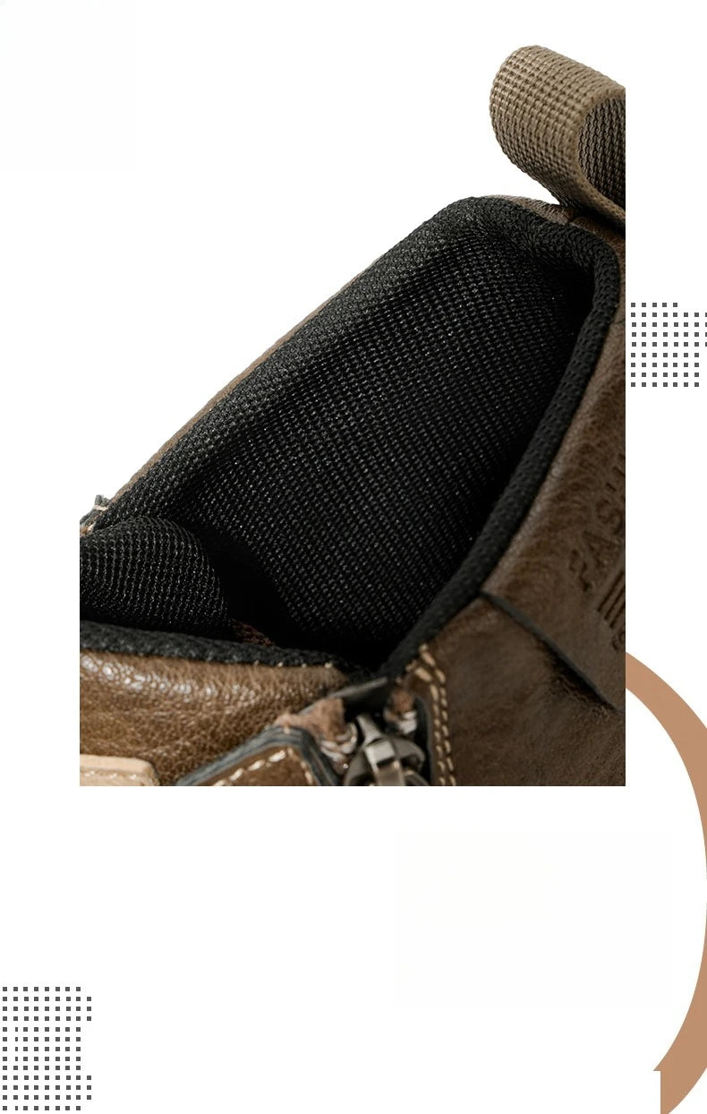 Men Boots Autumn Leather Waterproof Mid-top Sports Shoes New Fashion Ankle Boots Casual Outdoor Hiking Boots Shoes Male Sneakers