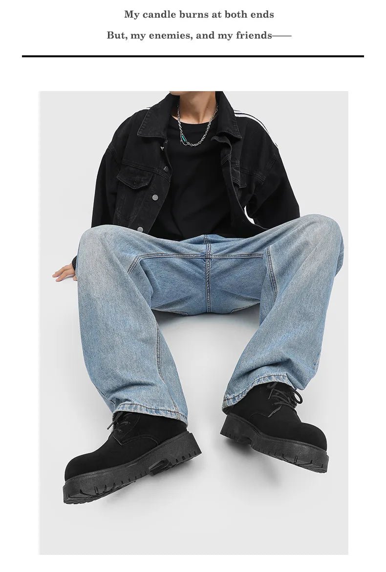 Men's High Top Platform Boots British Style High-end Chelsea Boots Fashion Retro Men Tooling Ankle Boots Mens Shoes Botas Hombre