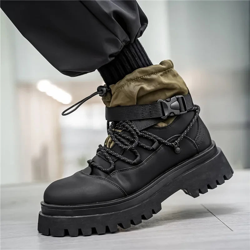 Fipatbu Men's Boots Fashion Designer High Top  Non Slip Height Increased Round Toe Winter Work Breathable Walking Botas Hombre