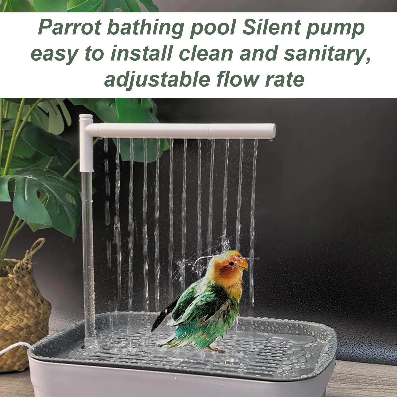 Bird bath tub, automatic bird bath tub with circulating water shower, low-noise bird shower for budgies, automatic pet bird bath