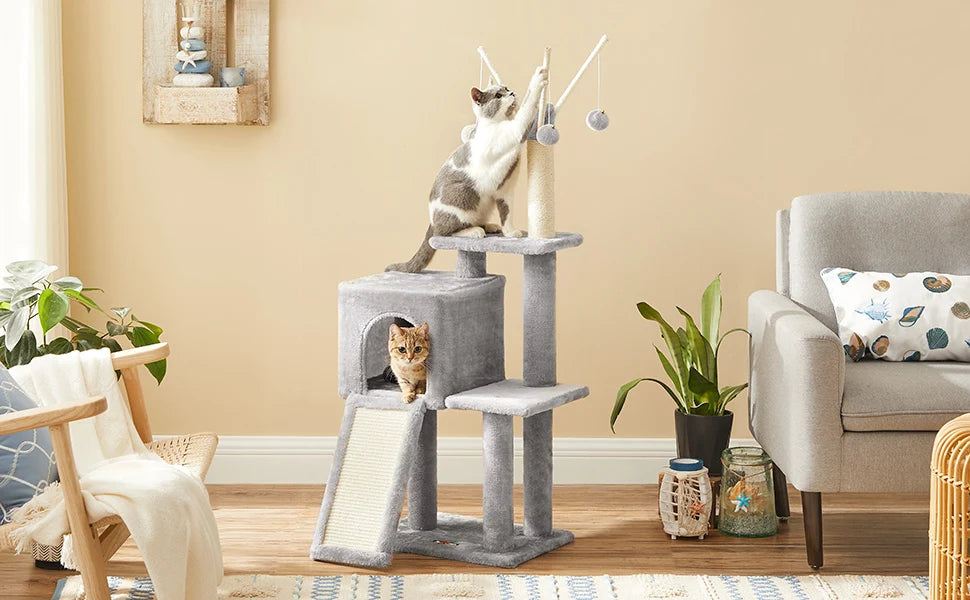 Feandrea Cat Tree, 46.5-Inch Cat Tower for Indoor Cats, Multi-Level Plush Cat Condo, Scratching Post, Ramp