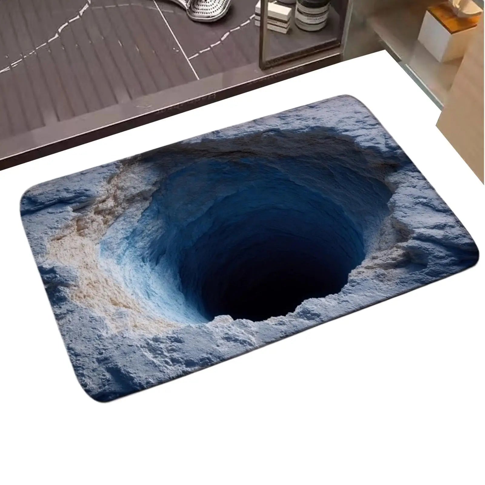 Bathroom Absorbent Floor Mat Non-Slip Entryway Rugs Quick-Dry 3D Visual Abyss Design Bathroom Rugs for Kitchen Home Front Door