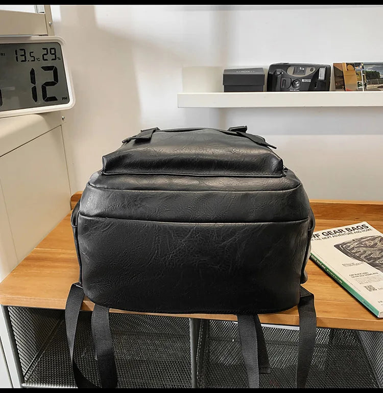 Men's Backpack Fashion Pu Leather Waterproof Man Laptop Bag Korean Backpacks Large School Bag Male Rucksack Student Pc Bagpack
