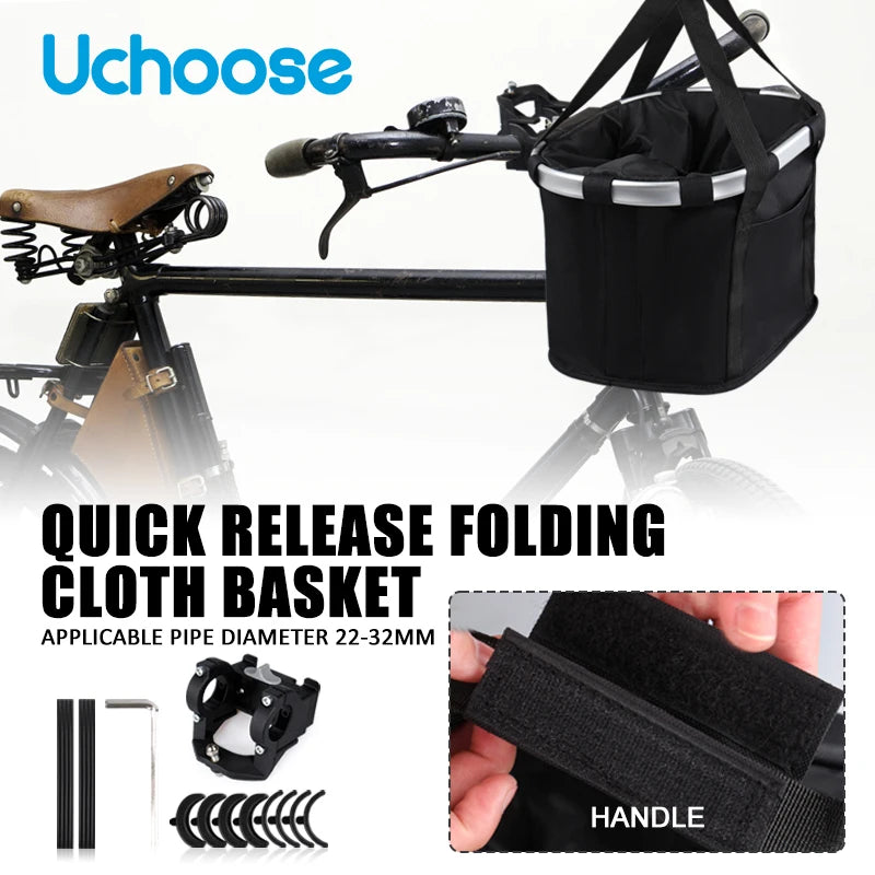 Bike Front Basket Bicycle Pet Carrying Bag Foldable and Detachable Mountainous Bicycle Basket Portable Bicycle Basket 5KG Load