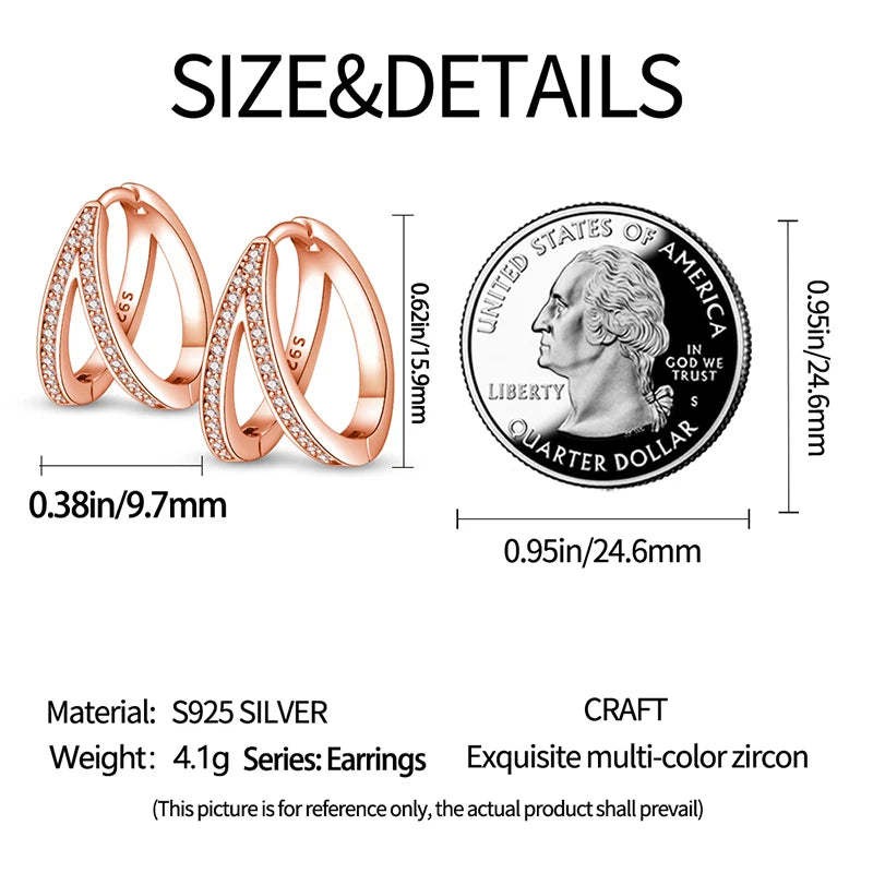925 Sterling Silver Earrings Simple Twisted Round Rose Hoop Fashionable Zircon Ear Buckle Wedding Ladies Jewelry Gift