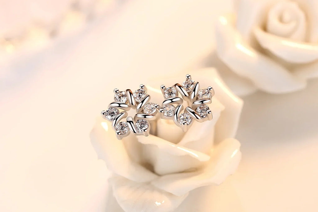 925 Sterling Silver Earrings For Women Zirconia Flower Stud Earring Oorbellen Brincos De Prata Pendientes Wedding Party Gift