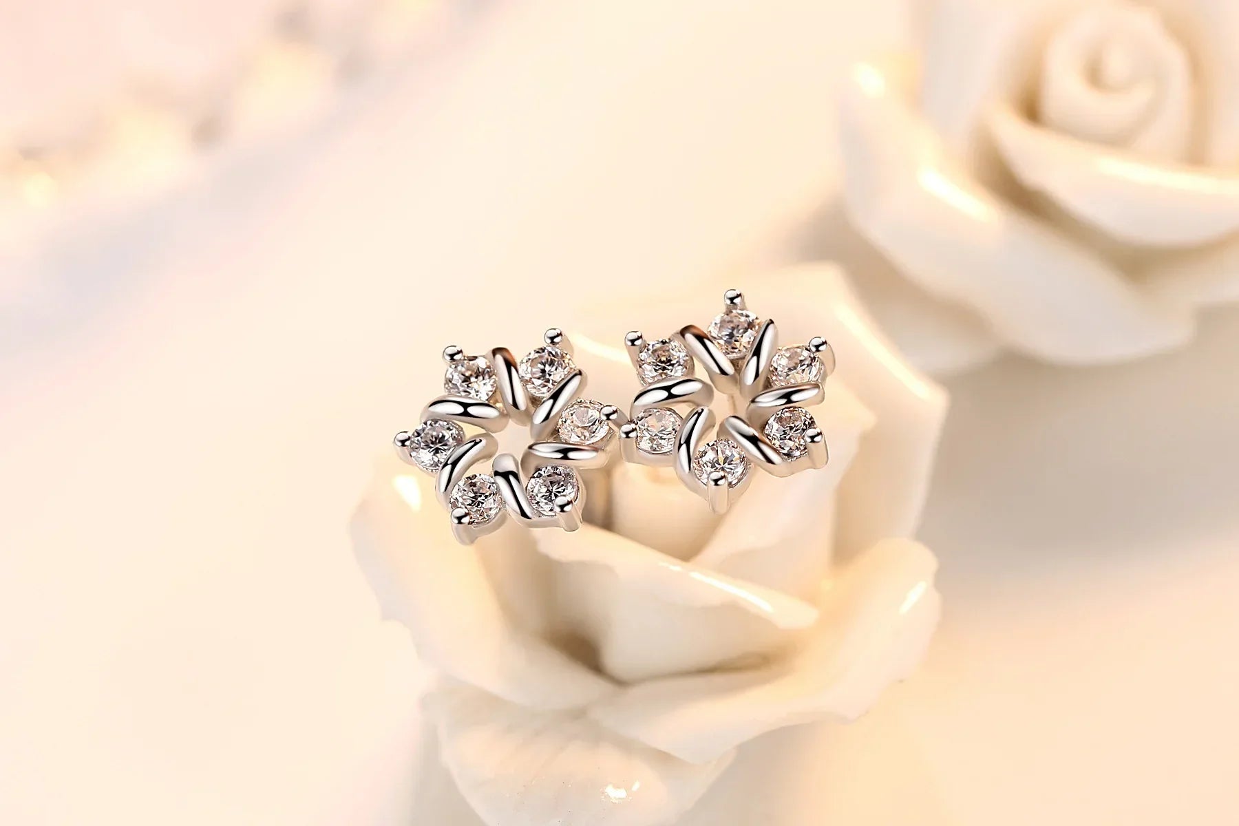 925 Sterling Silver Earrings For Women Zirconia Flower Stud Earring Oorbellen Brincos De Prata Pendientes Wedding Party Gift
