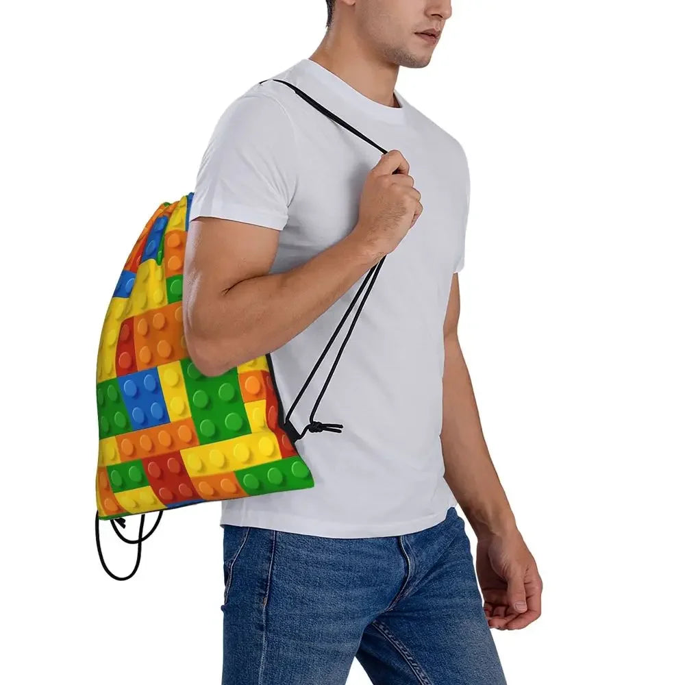 Building Blocks Construction Brick Backpacks Portable Drawstring Bags Drawstring Bundle Pocket Sundries Bag Book Bags For Travel