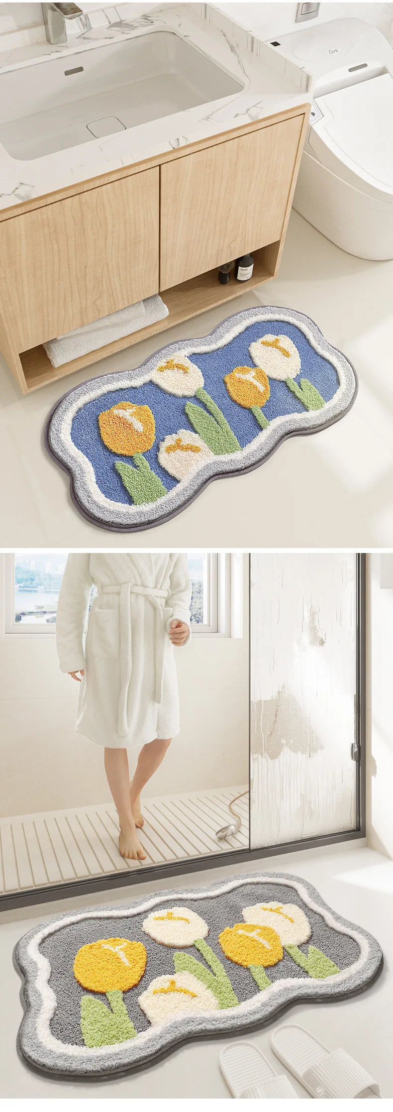 Bathroom Non-slip Mat 3-piece Set Modern Minimalist Flower Absorbent Floor Mat Thickened Bathroom Door Mat High Quality Bath Mat