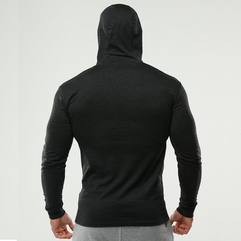 Mens Long Sleeves Elasticity Cotton Hooded T Shirts Muscle Man Gym Fitness Bodybuilding Jogger Brand Clothing Tee Shirt Homme