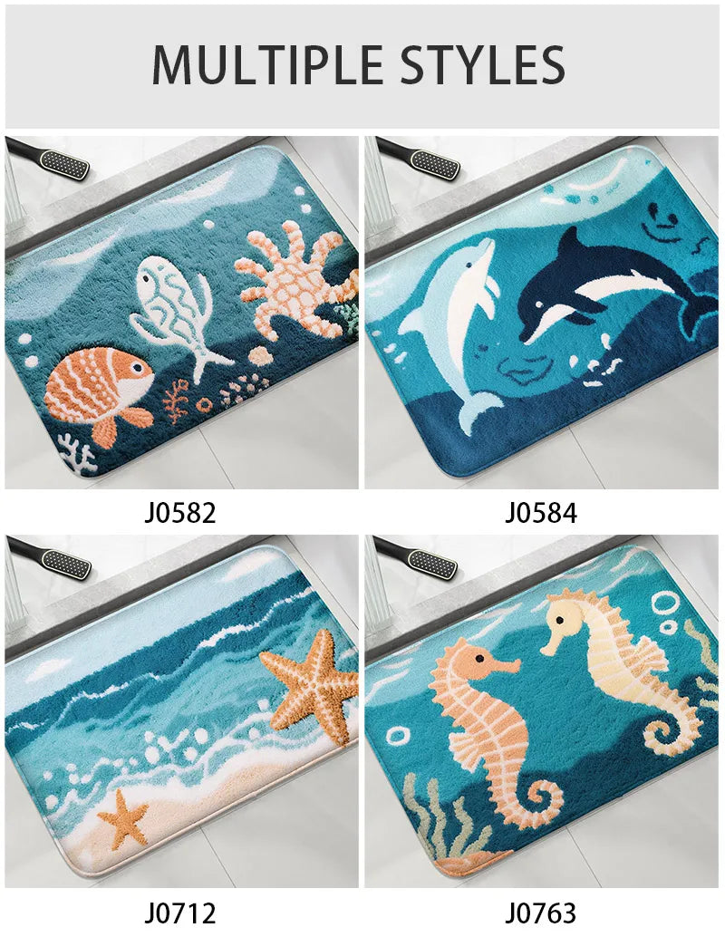 Blue sailboat shower room, small carpet, toilet, absorbent floor mat, home decoration mat, bathroom door mat, machine washable