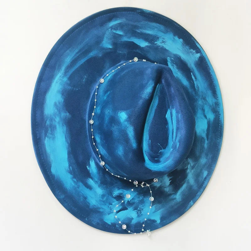 New fedora hats for women Feather Fedoras Hand-painted hat Jazz 9.5 cm wide brim top hats party 2024 sombrero british cup hat