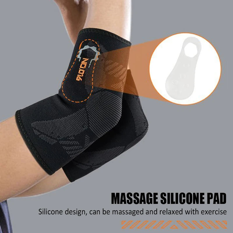 Sports Elbow Pads with Silicone Massage Tennis Arm Joint Sleeves Outdoor Basketball Arm Protectors Fitness Sport Protective Gear