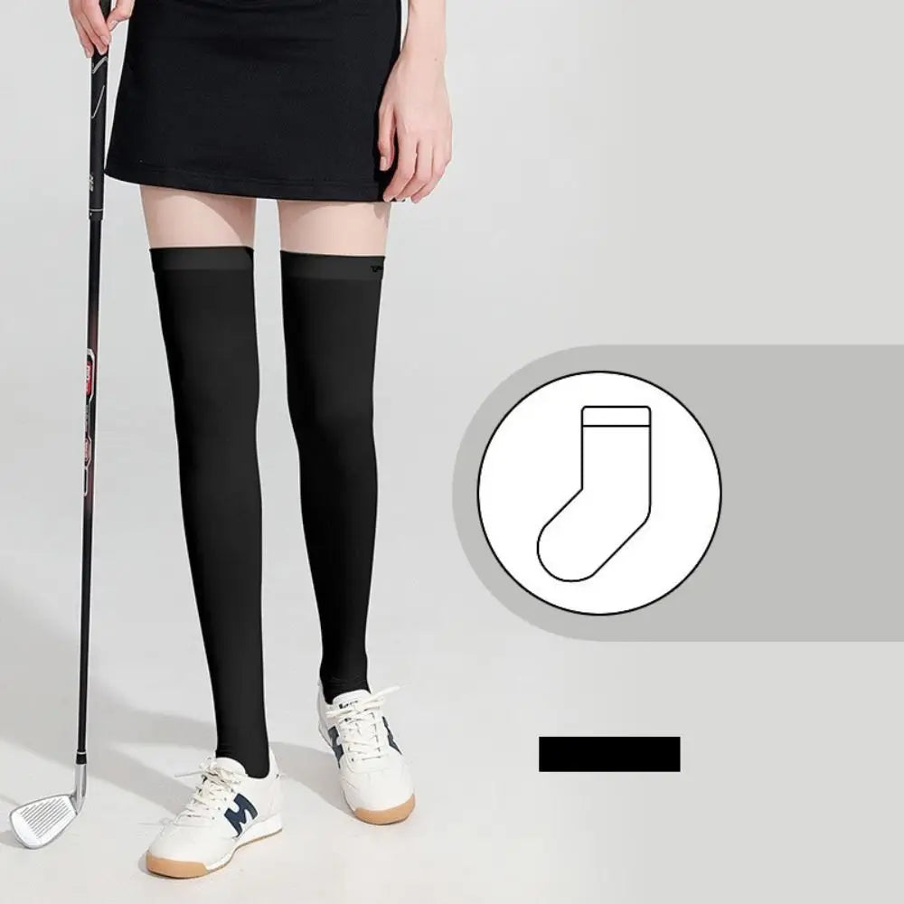 Ice Silk Sunscreen High Socks Black White Tennis Golf Sports Pressure Socks Elastic Breathable Sunproof Leg Protection Socks
