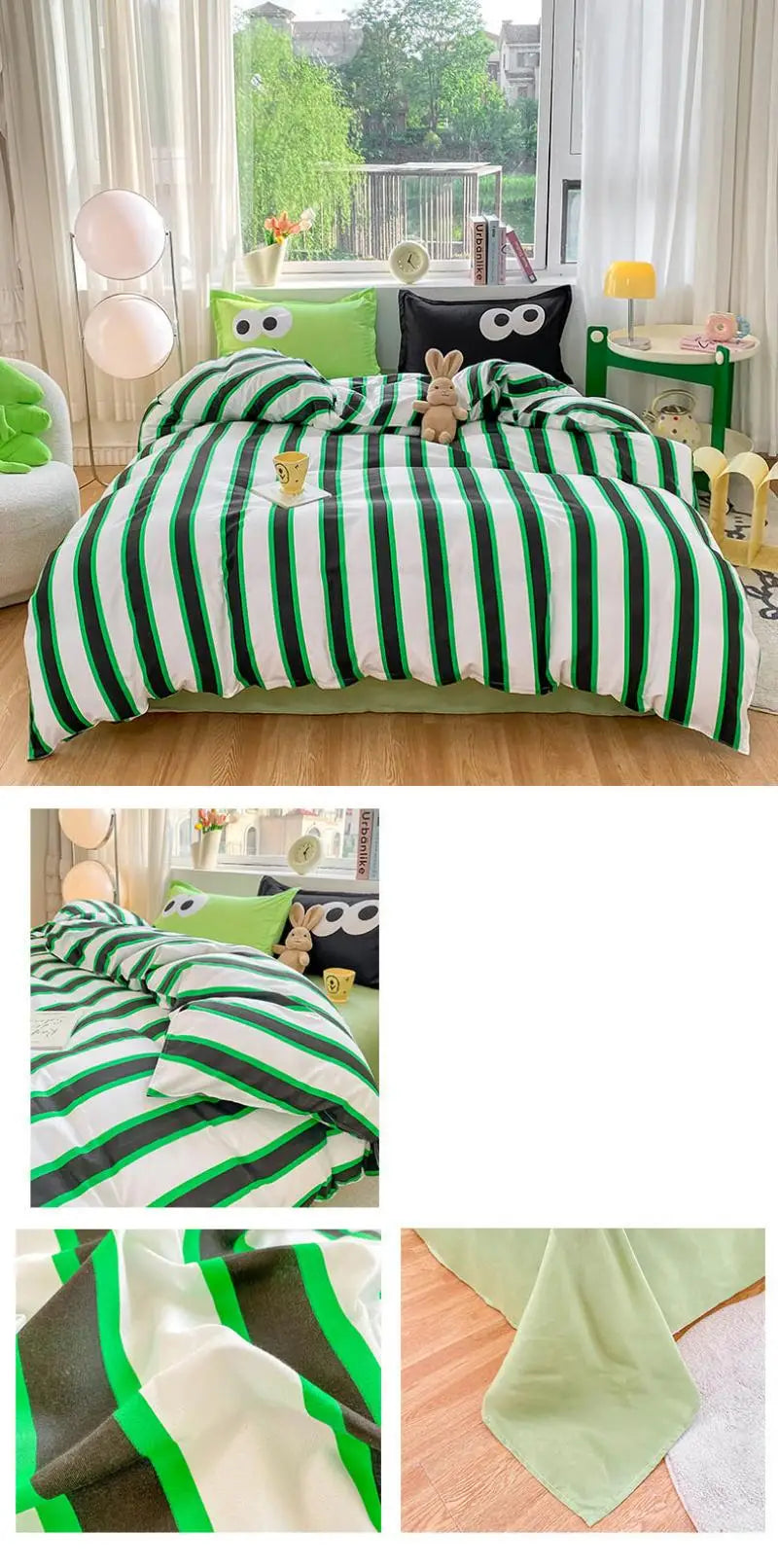 New Cartoon Striped Printed Bedding Sets Aloe Cotton Skin Friendly Breathable Comforter Cover Set Twin Double Size Bed Linens