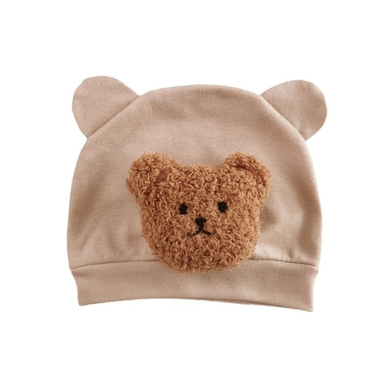 Infant Beanies Caps Baby Hat Cartoon Bear Boneless Muslin Hat Newborn Headwear Windproof Spring Hat 0-3M Baby Hats Dropshipping