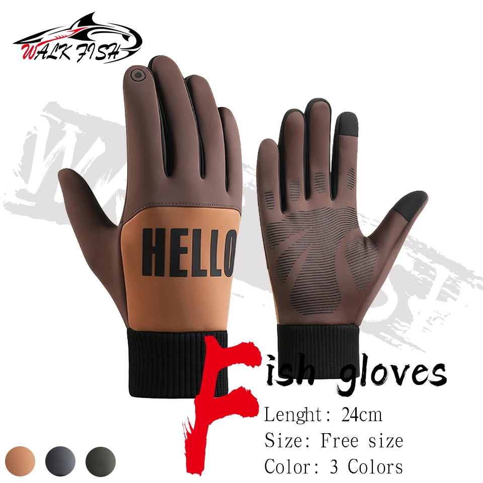 WALK FISH Fishing Gloves Keep Warm Winter Fleece-lined Thickened Windproof Waterproof Touch Screen Sports Running Drive Outdoor